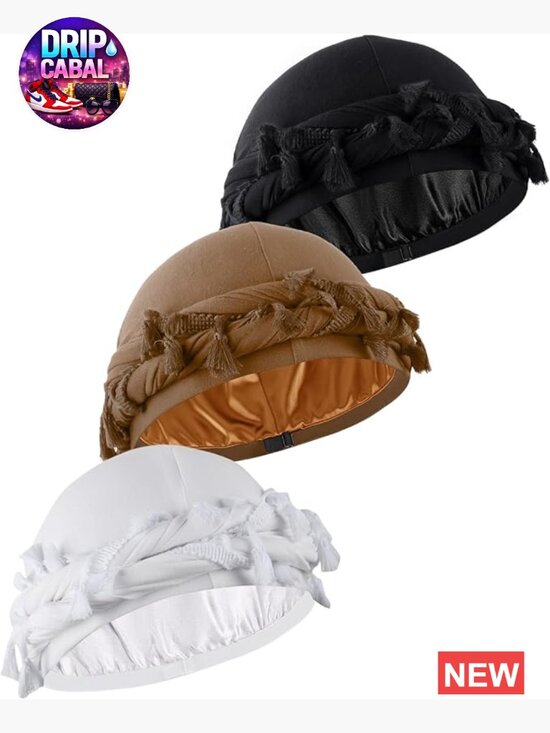 Satin Lined Halo Turban Durag Pre-Tied Tassels Skull Cap Beanie main image 7